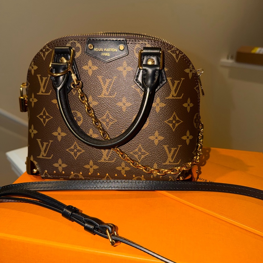 Louis Vuitton Brown Monogram ALMA BB TRUNK with Black Leather Trim